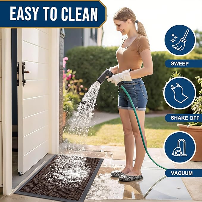 Smiry Front Door Mat Outside Entrance, Heavy Duty Sturdy Natural Rubber Doormat, Trap Dirt and Moisture, Easy Clean Low Profile Welcome Floor Mats for Indoor Outdoor Entry, 59x34 Inch, Dark Brown