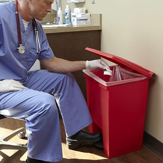 Rubbermaid Commercial Products Legacy Step-On Trash Can/Container, 12-Gallon, Red, Hands-Free Sanitary Use Garbage Can for Medical Waste in Hospitals/Lab/Emergency/Patient Rooms