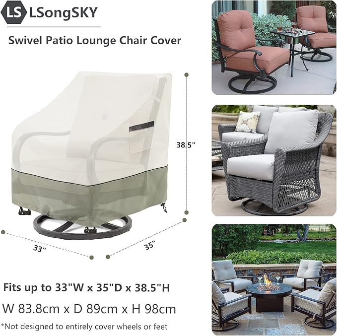 Outdoor Swivel Lounge Chair Cover 2 Pack,100% Waterproof Heavy Duty Outdoor Chair Covers,(33 W x 35 D x 38.5 H inches) Patio Furniture Cover for Swivel Patio Chair,White&Grayish Green