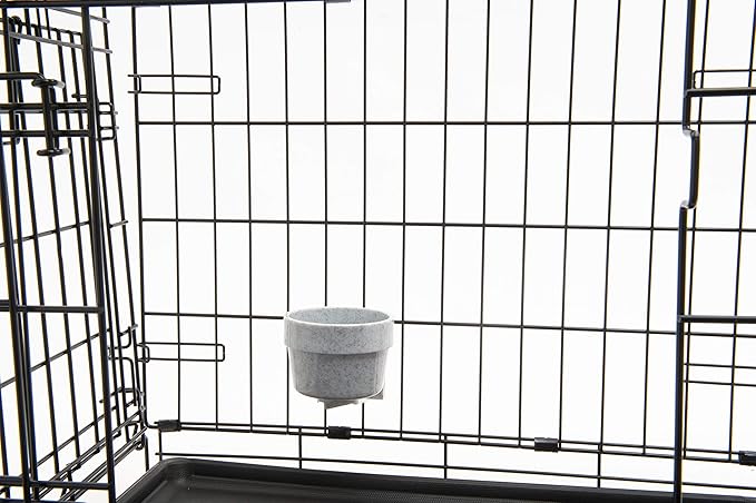 Lixit Kennel Cage Water Bowl Hanging - Non Spill Dog Crate Bowls - Durable Crate Water Bowl for Pets - Securely Attaches to Cage for Convenient Feeding and Drinking (10oz, Granite)