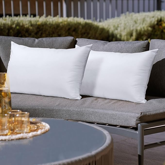Utopia Bedding Outdoor Pillow Inserts 12 x 20 Inches (Pack of 2, White), Water Resistant Garden Throw Pillows for Patio and Porch Furniture