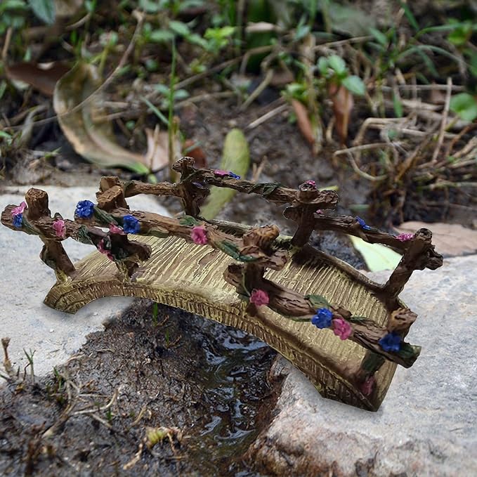 MUAMAX Miniature Fairy Garden Bridge - Resin Craft Cute Artificial Micro Landscape Bridge for Dollhouse Ornament (Flower Bridge)