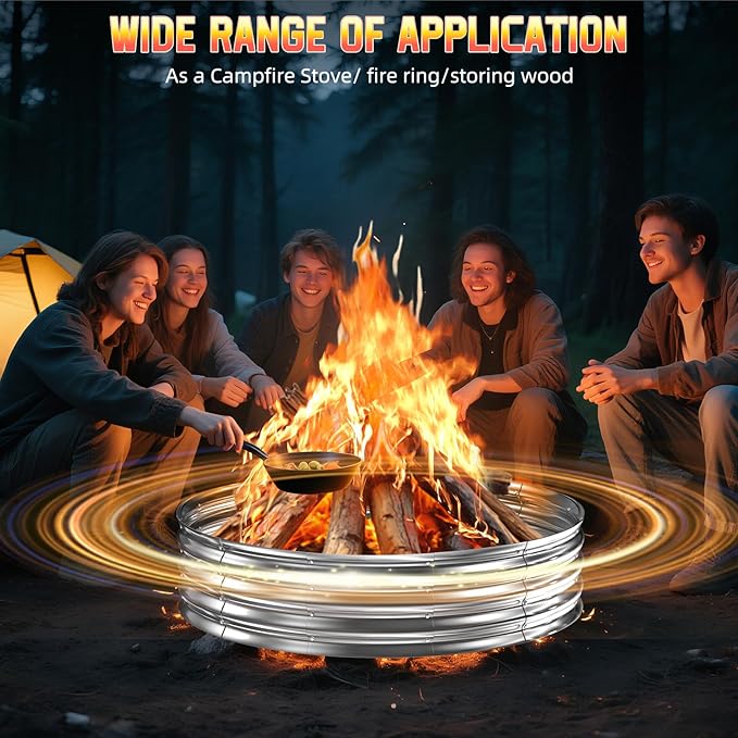48 Inch Round Galvanized Fire Pit Ring/Fire Ring, Heavy Duty Wood Burning Fire Pits&Outdoor Fireplace,Perfect for Outdoor Gatherings and Campfires in The Yard/Garden/Park/Beach (4 FT Diameter, Silver)