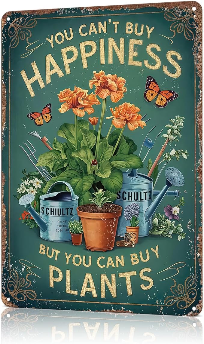 Gardening Gifts Vintage Garden Sign You Can't Buy Happiness But You Can Buy Plants Mental Signs for Outside Tin Sign for Greenhouse Bedroom Outdoor Yard Backyard Home Garden Art,8x12inch