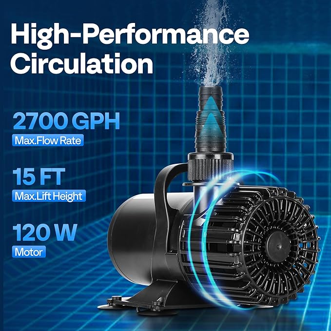 VIVOHOME Electric 120W 2700GPH Submersible Water Pump for Koi Pond Pool Waterfall Fountains Fish Tank and Aquarium