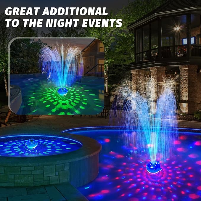 Pool Fountain with Remote, Dolphing Floating Pool Fountain with Lights, Above Ground Pool Water Fountains with Anchor, Swimming Pool Fountains for Inground Pool-1PC,Blue