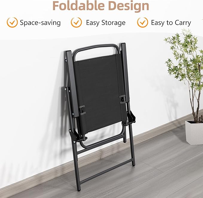 Vongrasig 6 Pieces Folding Patio Dining Set, All Weather Small Metal Outdoor Table and Chairs Set, Patio Furniture Set w/Umbrella, Glass Table & 4 Folding Chairs for Garden, Lawn, Backyard, Black