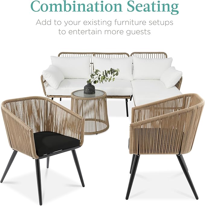 Best Choice Products Set of 2 Patio Dining Chairs, Outdoor Seating for Backyard, Poolside, Balcony w/Woven Wicker Design, 250lb Weight Capacity - Natural/Black