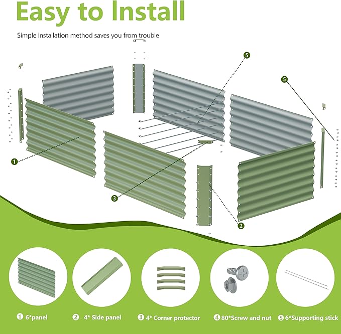 8x2x2FT Galvanized Raised Garden Bed Kit, Galvanized Planter Raised Garden Boxes Outdoor, Large Metal Raised Garden Beds for Vegetables-Green