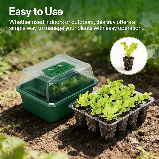 VIVOSUN 6-Pack Seed Starter Trays with 10"x20.75" Seedling Heat Mat, Self-Adjusting Dual Digital Display Temperature Controller, 72-Cell Seed Starter Kit with Humidity Dome, Reusable Propagation Trays