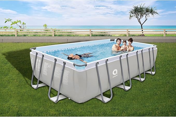 JLeisure Avenli 18 by 10 by 4 Feet Outdoor Backyard Above Ground Rectangular Steel Frame Swimming Pool for Adults and Kids with Repair Kit, Gray
