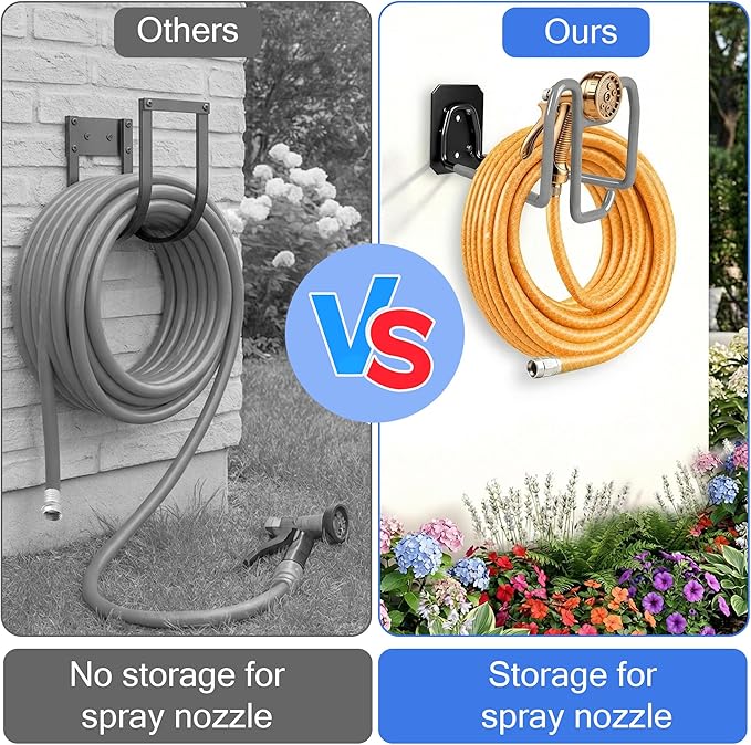 2pcs Garden Hose Holder with Tool Hook - Heavy Duty Water Hose Reel with Nozzle Storage Design, Wall Mount Hose Hanger Water Hose Holders for Outside Yard Storage