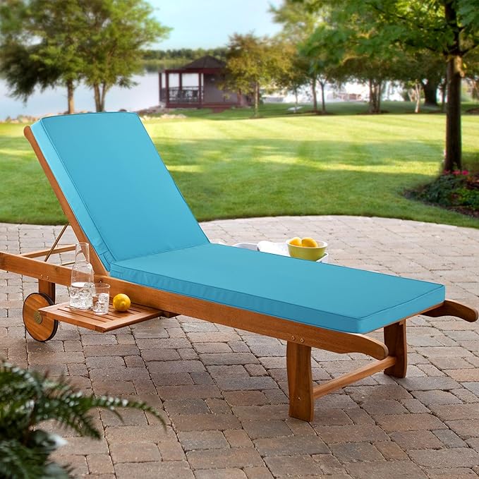Chaise Lounge Cushion for Outdoor Furniture, Waterproof Fade and Tear Resistant Lounge Deck Chair Cushions for Patio Lawn Pool Resort Hotel, 72x21x3 Inch, Teal