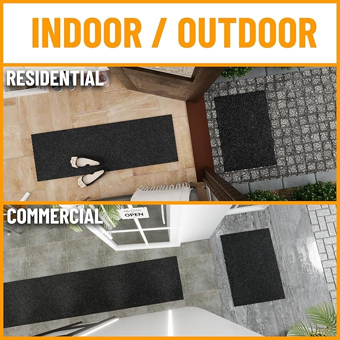 Ottomanson Front Door Mat – Non Slip Scraper Mud Mat for High Traffic Offices, Lobbies, Schools, RV & Patio – Dirt Trapping & Durable for Indoor & Outdoor Commercial Use – 2' x 2' – Black