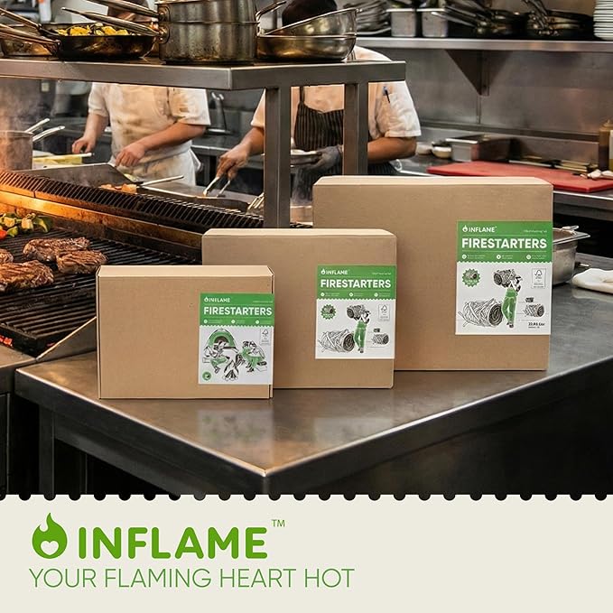 Inflame Fire Starters 800 pcs Fire Starters for Campfires, Grill, BBQ, Fireplace, Woodstove - Charcoal Starter - Waterproof, Weather-Resistant - Natural Wood Fireplace Starters