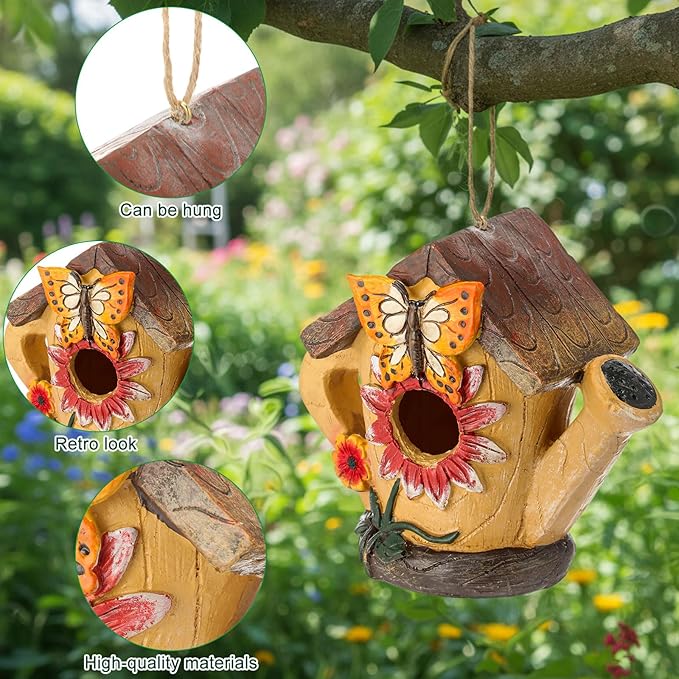 2 Pcs Decorative Birdhouse for Outdoor Hanging Bird Houses for Outside Colorful Decorative Cute Resin Birdhouses for Outside Indoors Garden Backyard Decor, Gift for Bird Lovers(Novel)