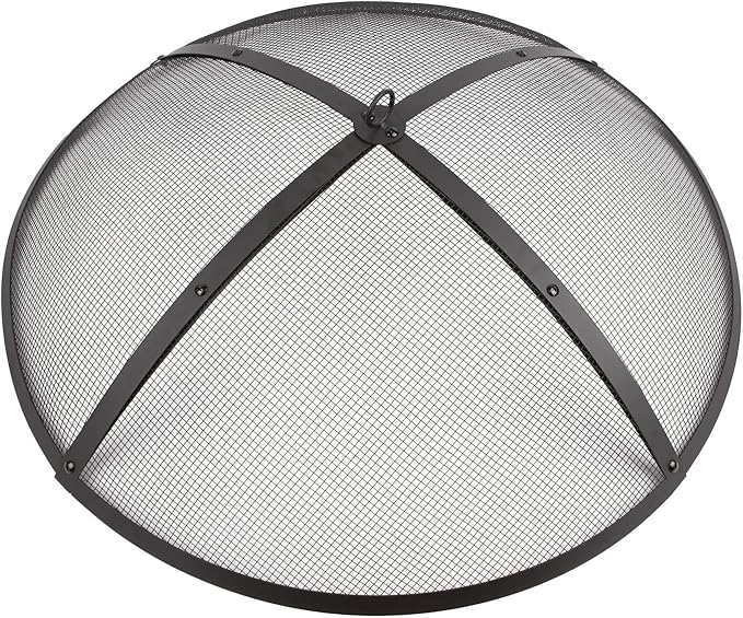 32Inch Heavy Duty Steel Fire Pit Spark Screen Cover,Outdoor Round Patio Mesh FirePit Screens Guard,Domed Fire Pit Ember Lid with Handle