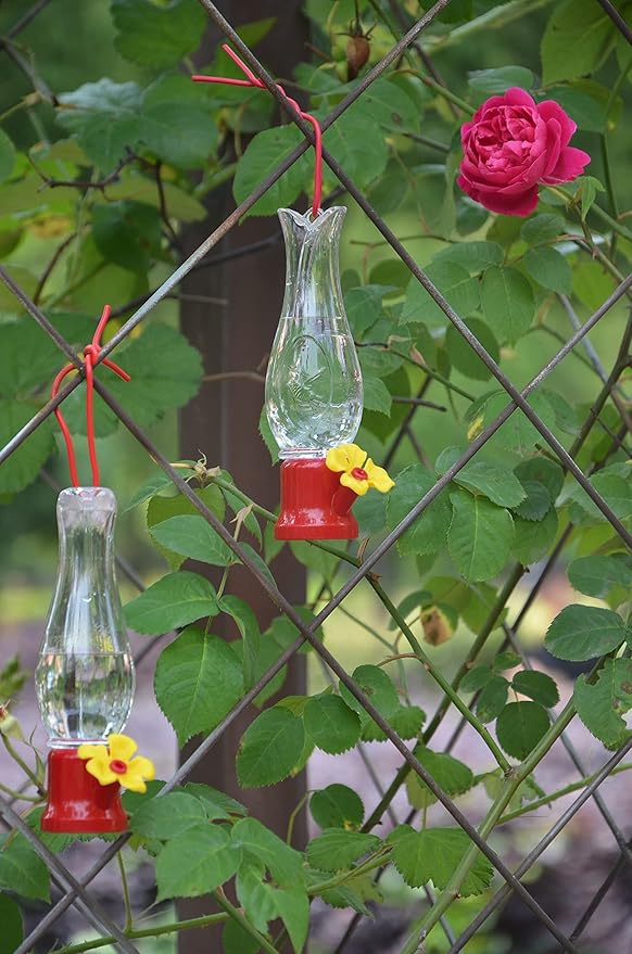 Mini Hummingbird Feeder 4 Pack 2.3oz Small Nectar Plastic Red Cute Hummingbird Feeders with Hanging Wires for Outdoor (Tulip Tube)