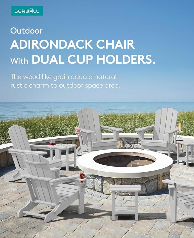 SERWALL Adirondack Chair with Cup Holders - Composite Adirondack Chairs Set of 6 HDPE Outdoor Chairs All Weather Use- Silver Gray
