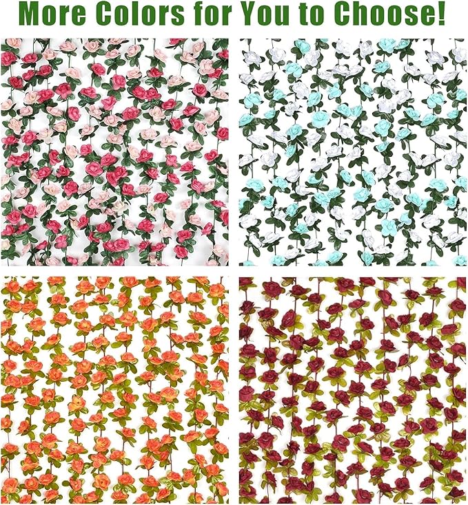 BLEUM CADE 5Pcs 41Ft Flower Garland Artificial Rose Vines for Bedroom, Cute Fake Hanging Flower Vines Floral Garland Decorations for Wedding Party Wall Room Decor Aesthetic