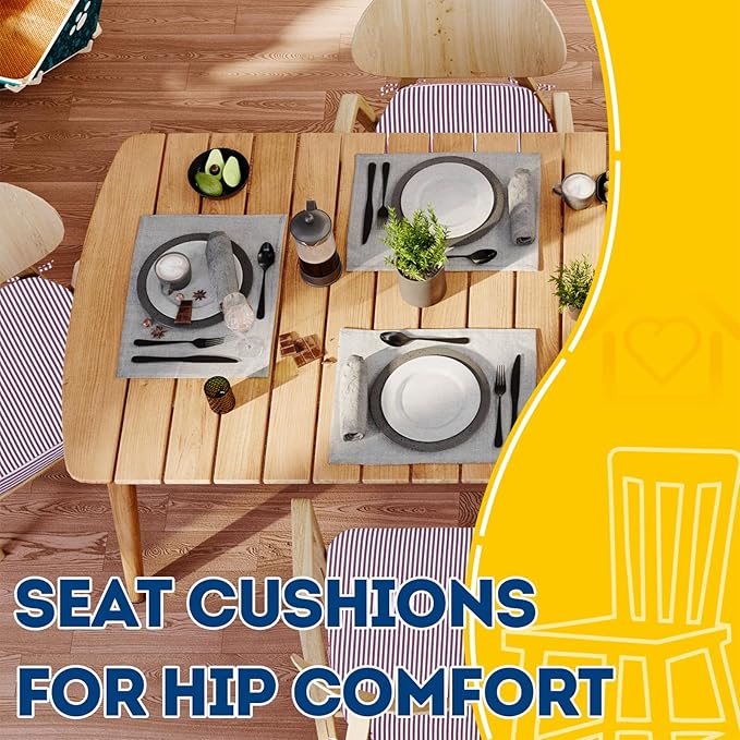 AAAAAcessories D-Shaped Chair Cushions, 2" Thick Dining Chair Pads with Ties and Removable, Machine-Washable Cover, 17" x 16", Set of 6, Pinstripe Red