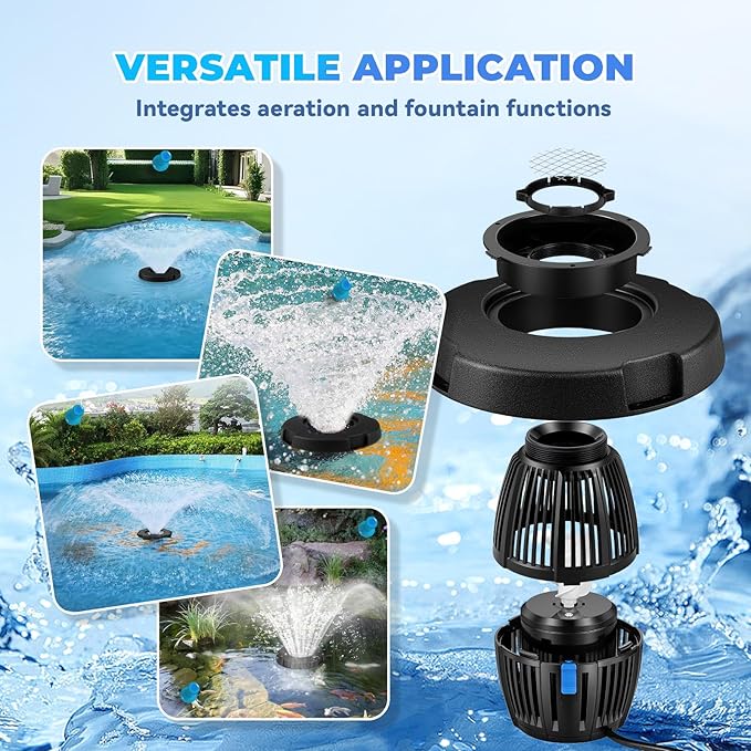 Poafamx Pond Fountain Aerator, 5000GPH Floating Fountain Pump for Large Pond, 33FT Power Cord Pond Aerator with Mooring Kit and Outlet Timer 110V for Pond Pool Lake Aquascape Oxygenation