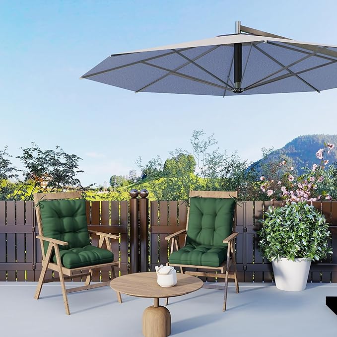 Outdoor Chair Cushions Set of 2, 42x21x4 Inch Patio Cushion for Dining/Rocking Chairs, High Back Soft Seat Pad with Ties, Indoor Outside Use, Fade-Resistant & Waterproof, Dark Green