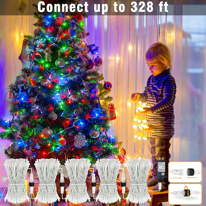 66FT 200 LED Outdoor String Lights, Connectable Christmas Lights Indoor Waterproof with 8 Modes, Plug in Twinkle Fairy Lights Clear Wire for Easter Home Garden Wedding Patio Decorations, Multicolor