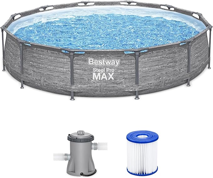 Bestway Steel Pro MAX 12' x 30" Above Ground Pool, Round Metal Frame Outdoor Swimming Pool Set with Filter Pump, Stacked Stone Print