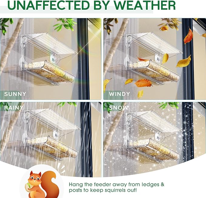 Window Bird Feeder for Outdoors, Clear Bird Feeders Window Mounted with Strong Suction Cups, Transparent Birds House Outside Wild Watching for Garden, Yard, Elderly Kids Viewing