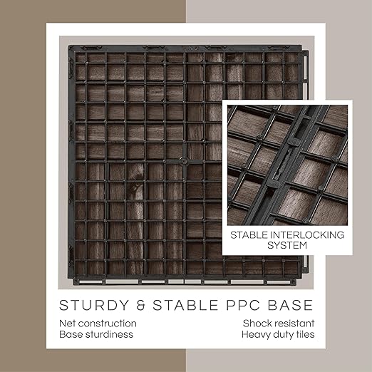 10 Pcs Deck Tiles, Patio Flooring - Outdoor Waterproof Acacia Wood Tiles for All Weather Use - Balcony, Backyard, Indoor & Outdoor (Espresso Crossed Pattern, 10 Square Ft)