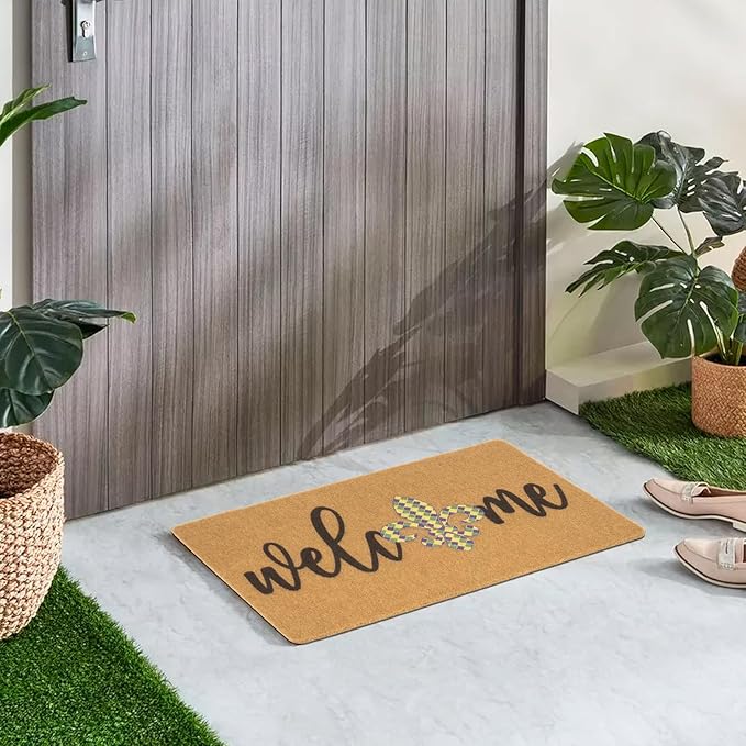 Mardi-Gras-Welcome-Doormat Outdoor-Entrance Fleur-De-Lis Door Mat Non Slip Coir Holiday Mats for Carnival Home Decor