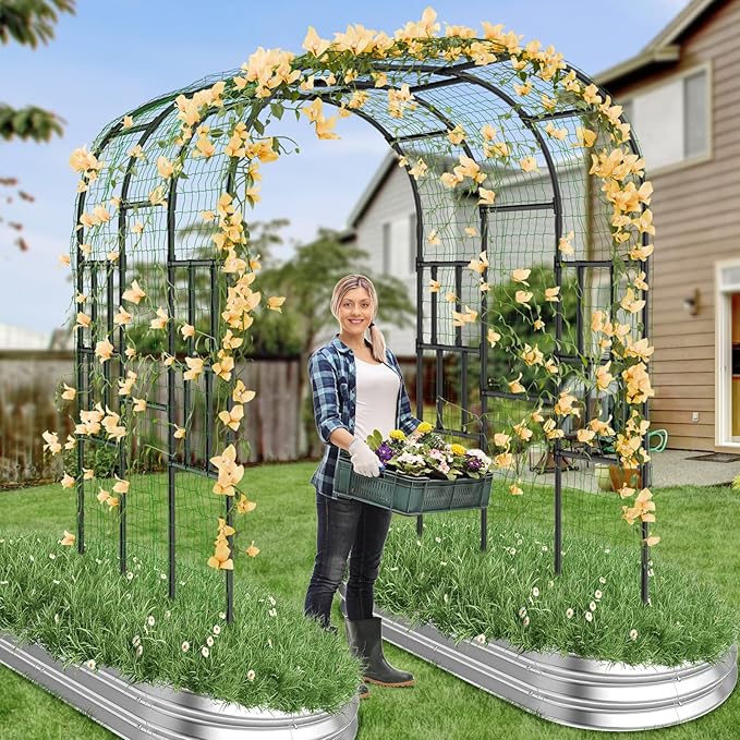 Tall Garden Arch Trellis for Climbing Plants, 87in Tall Metal Plant Support Trellis Archway for Climbing Plant Vegetables Cucumber, Outdoor Yard Lawn Garden Arch Tunnel Trellis