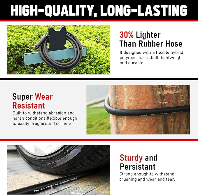 Garden Hose 50 ft x 5/8", NON-EXPANDABLE Heavy Duty Premium Flexible Water Hose, No Kink, Leakproof, Lightweight Hybrid Hose with Male to Female Fittings for Household、Backyard