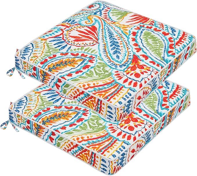 JMGBird Outdoor Patio Chair Cushions 19x19 Inch Set of 2 - Waterproof Square Seat Cushions with Ties for Garden Furniture, Weather Resistant Patio Cushions with High Density Foam
