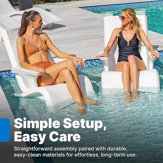Step2 Vero Adirondack Chair, Stylish Poolside Lounger, Fade-Resistant, Waterproof Patio Furniture for Sun Shelf, Use in Pools up to 9-Inches of Water, Weighted, White