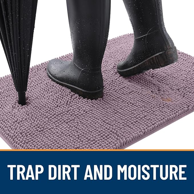OLANLY Dog Door Mat for Muddy Paws 47x20, Absorbs Moisture and Dirt, Absorbent Non-Slip Washable Doormat, Quick Dry Chenille Mud Mat for Dogs, Entry Indoor Entryway Carpet for Inside Floor, Deep Plum