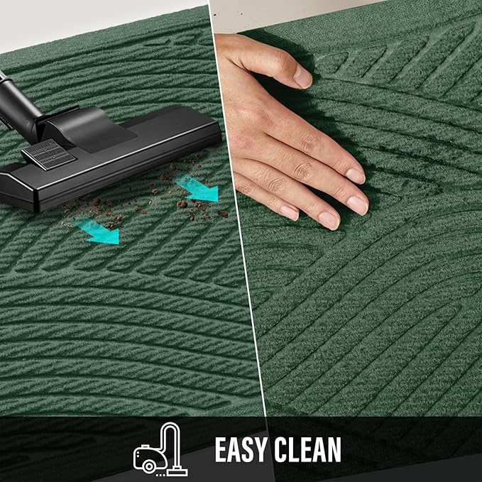 Sturdy Front Door Mat, Absorbent Muddy Dirt Resist Welcome Door Mats Outdoor Indoor, Stain and Fade Resistant, Non-Slip Backing Entry Mat Low Profile Doormat for Entryway, 36×24, Green
