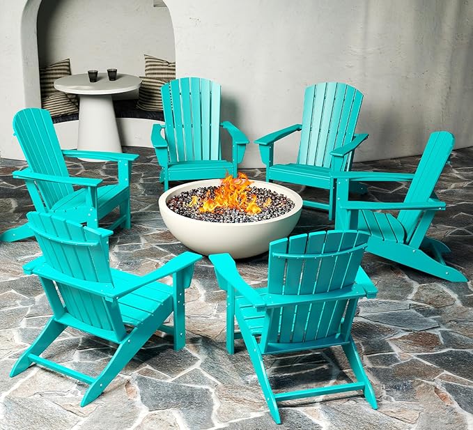 BRIOPAWS Adirondack-Chairs-Set of 6 | Fire Pit Chair | Oversized | HDPE Plastic | Weather Resistant | for Deck Outdoor Poolside Campfire | Aqua