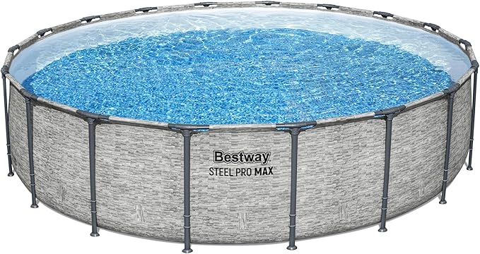 Bestway Steel Pro MAX 18' x 48" Above Ground Pool, Round Metal Frame Outdoor Swimming Pool Set with Filter Pump, Ladder, and Cover, Stack Stone