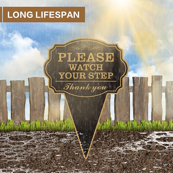 Double Sided Yard Sign, 10"x14" Caution Watch Your Step Garden with Stake, Rust-Free Metal Please Watch Your Step Sign Outdoor, UV Printed Safety Sign for Walkway or Lawn (WATCH YOUR STEP-1PACK)