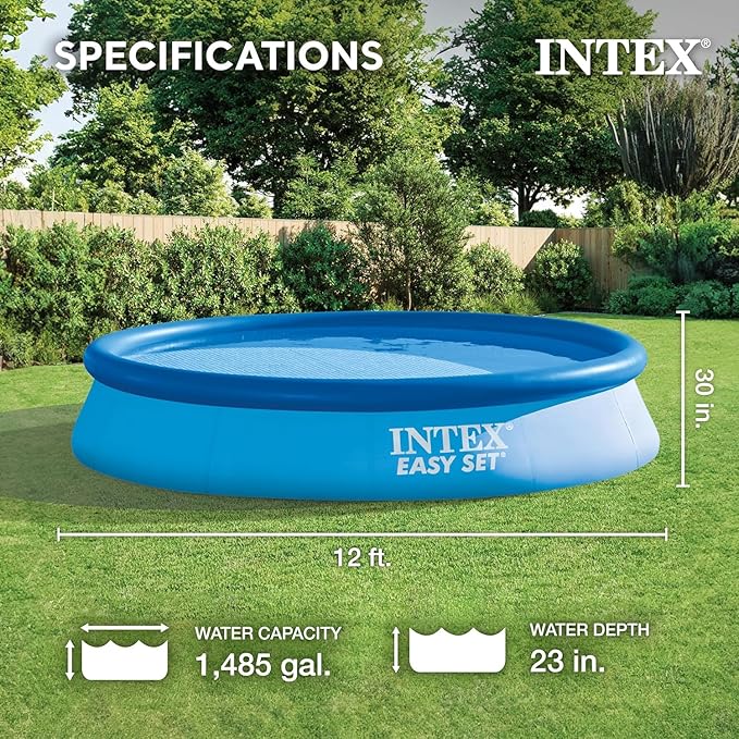 INTEX 28131EH Easy Set Inflatable Swimming Pool Set: 12ft x 30in – Includes 530 GPH Cartridge Filter Pump – Puncture-Resistant Material – 1485 Gallon Capacity – 23in Water Depth