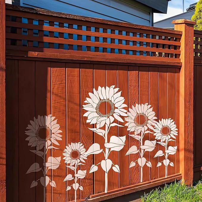 Garden Fence Large Flower Stencils - Reusable Floral Stencil DIY Decoration for Painting on Wood Walls Pattern, Jumbo Sunflower Yard Spray Paint Big Crafts Floor Stencils (CP-15)