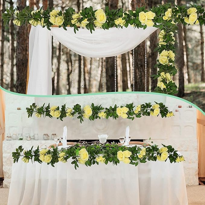 U'Artlines 5 Pack Artificial Yellow Rose Vines Floral Garlands Total 32.5 Ft Fake Vine Silk Flower Garland for Indoor Outdoor Home Wedding Arch Garden Wall Decoration(Yellow,5pcs)