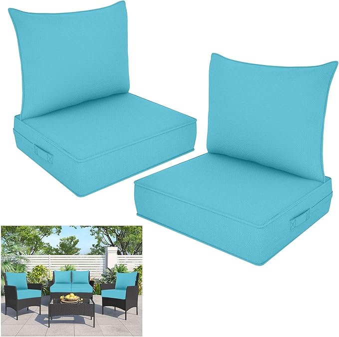 Outdoor Deep Seat Cushion Set, Fade Resistant Patio Chair Cushions, 24x24x6 Inch Patio Sofa Furniture Pad with Removable Cushion Covers (Lake Blue, 24''Lx24''Wx6''H-2pcs Set)