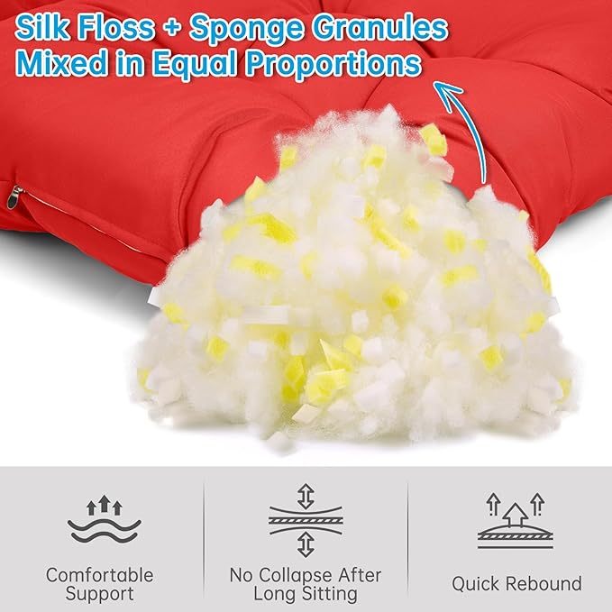 Adirondack Chair Cushion Tufted Waterproof Outdoor Rocking Chair Cushions with Ties Anti-Slip High Back Patio Chair Cushions for Patio Furniture Cushions