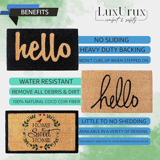 LuxUrux Welcome Mats Outdoor Coco Coir Doormat, with Heavy-Duty PVC Backing - Natural - Perfect Color/Sizing for Outdoor/Indoor uses. (24 x 36 Inch, 500-9)