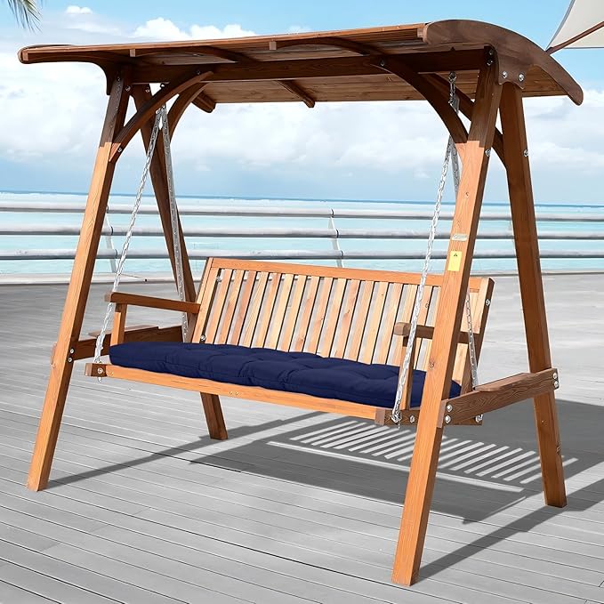 Tufted Bench Cushions for Outdoor Furniture, 59" x 18" Porch Swing Cushions Filled with Foam, Overstuffed Patio Cushions for Bench Loveseat with 2-3 Seats,Thick and Water Resistant, Navy