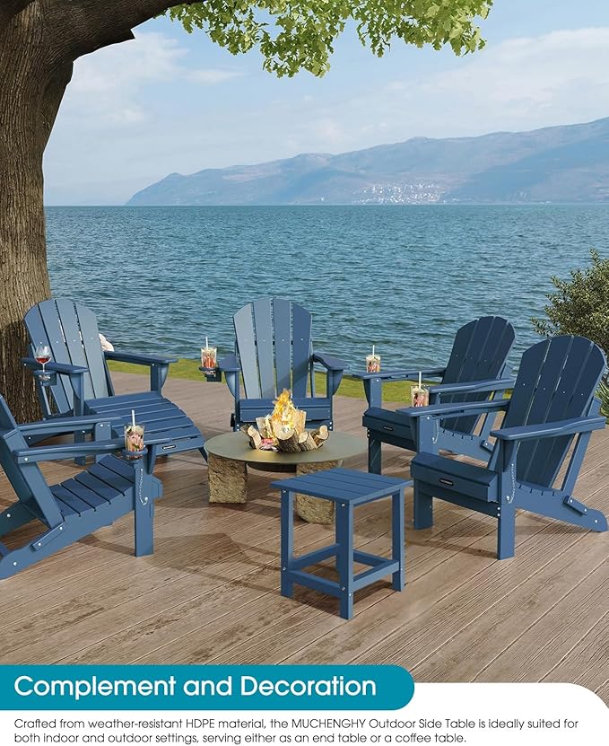 MUCHENGHY Adirondack Outdoor Side Table Set of 2, 14.7" Patio Side Table Weather Resistant, HDPE Outdoor End Tables for Patio, Navy Blue