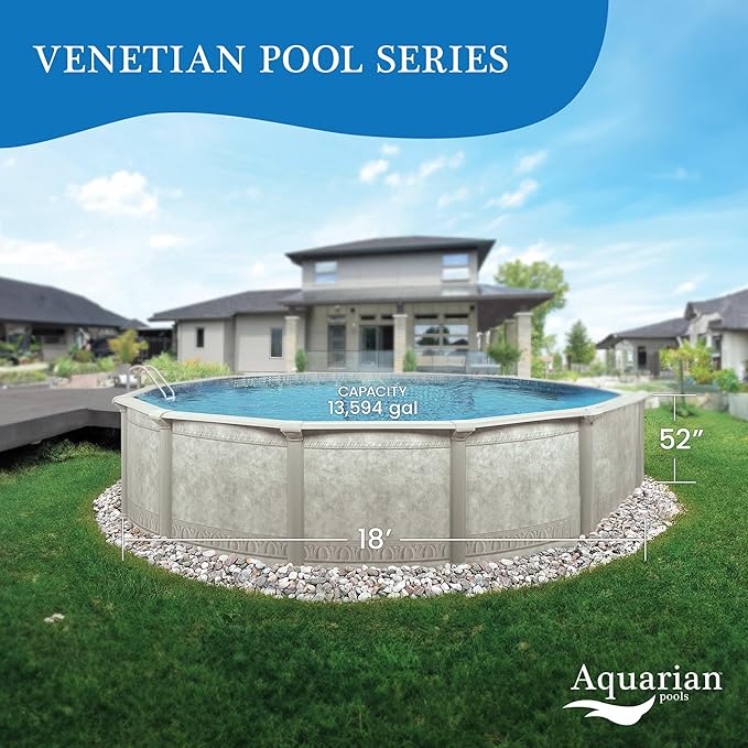 Aquarian Steel-Frame Above-Ground Pool Kit w/Pump & Leaf Skimmer, Venetian, 18'